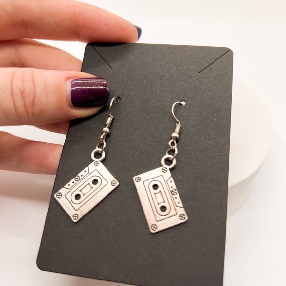 Silver Cassette Tape Earrings - Picture 5 of 6